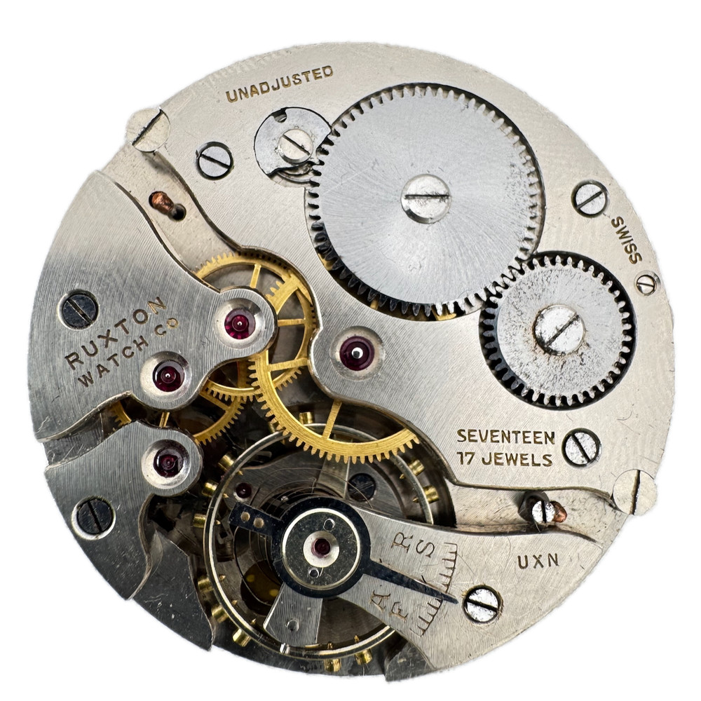 Antique 43mm Ruxton Railroader 17 Jewel Mechanical Pocket Watch Movement Swiss