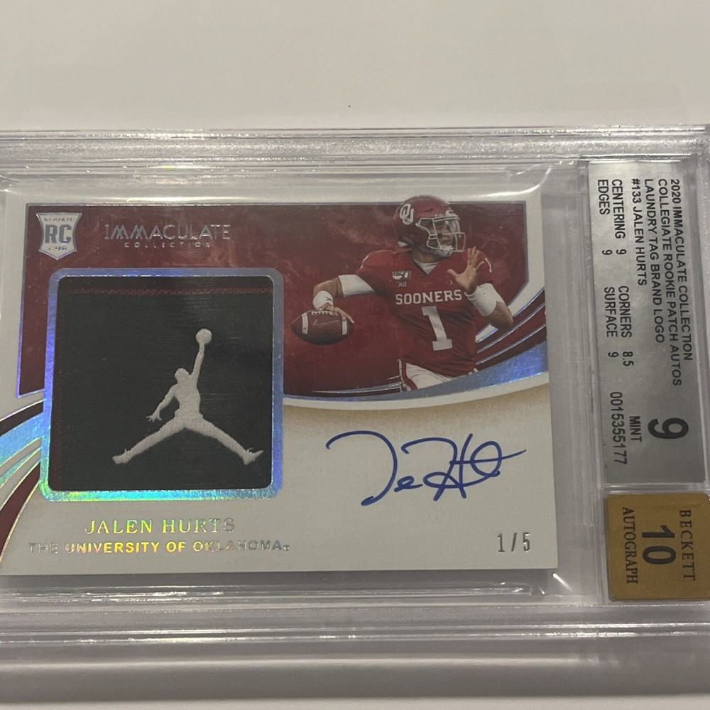 2020 PANINI IMMACULATE CLGT JALEN HURTS 1/1 jumpman logo  #133 Beckett 9 AUTO 10