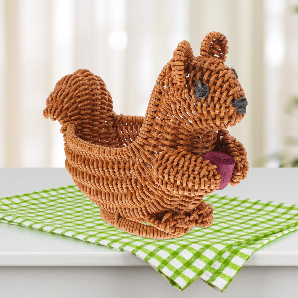 Squirrel Basket Wicker with Handle Storage Bread Container Unique