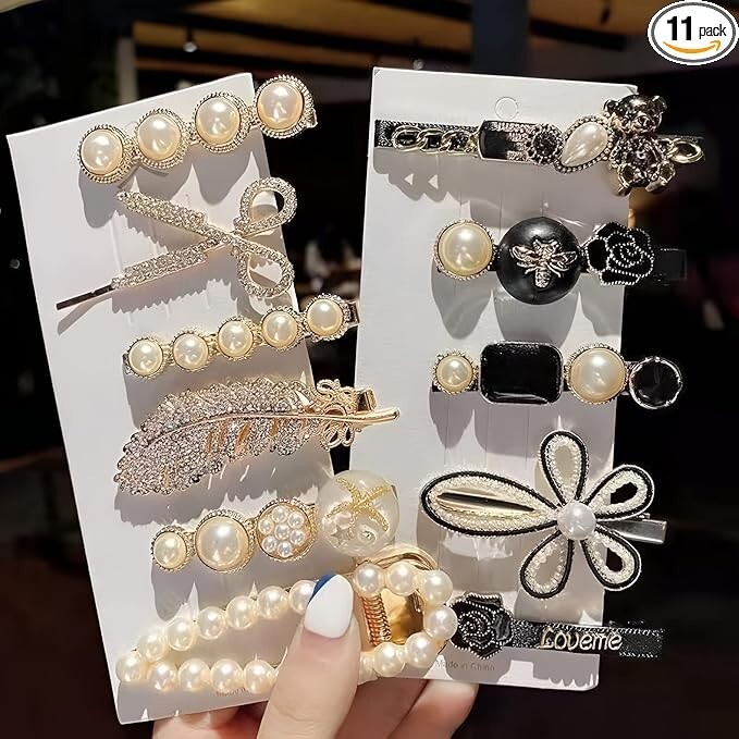 Annacreations Korean Fashion Style Pearl Rhinestone Metal Hair Clips Hair Pin