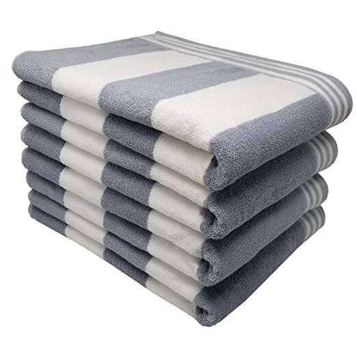 100% Ringspun Combed Cotton Beach Pool Towel Set in Slate Gray White