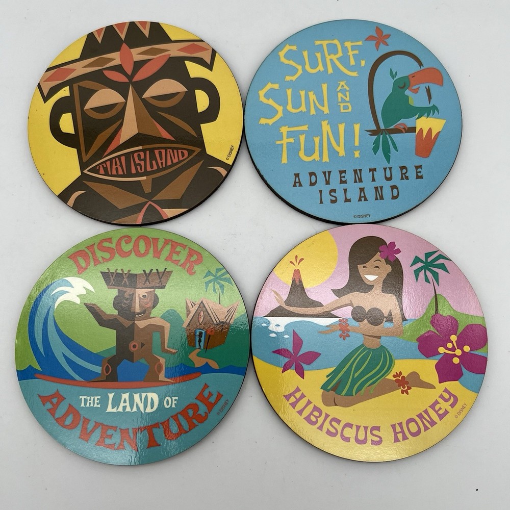 Vintage Disney Polynesian Tiki Coaster Set of 4  