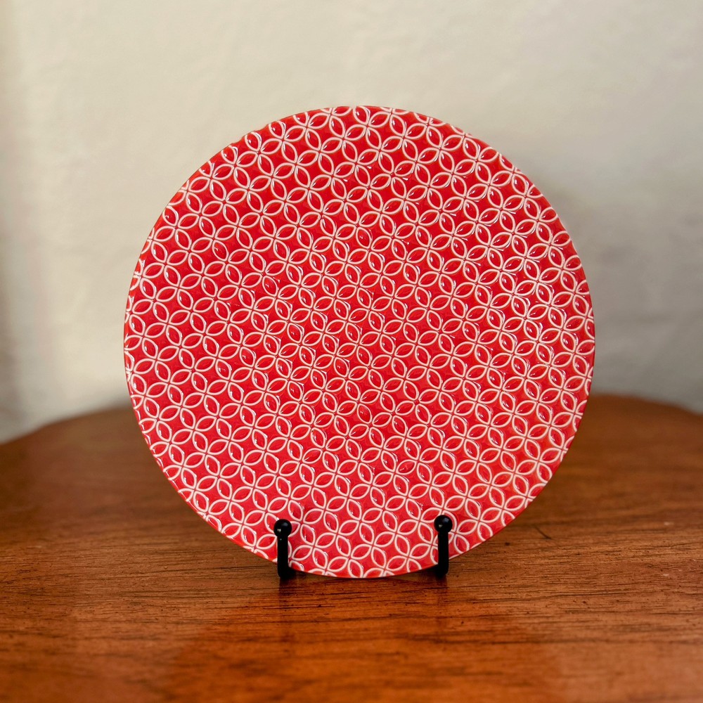 Pier 1 Livingston Salad Plate Red White Geometric Retired Pattern