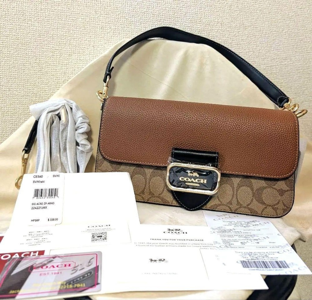 COACH Brown Khaki CE560 3-Way Handbag with Adjustable Strap