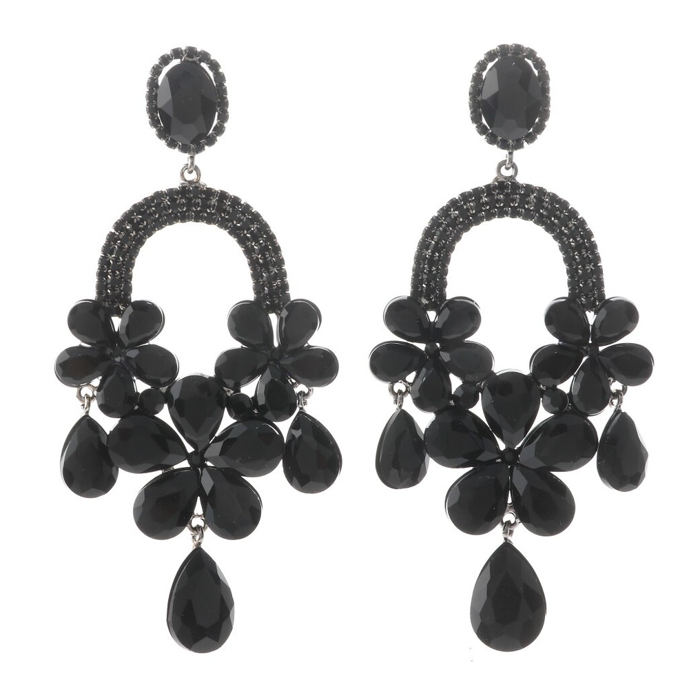 Hermatite Tone Metal Rhinestone Large Crystal Chandelier Post Earrings ESE996...