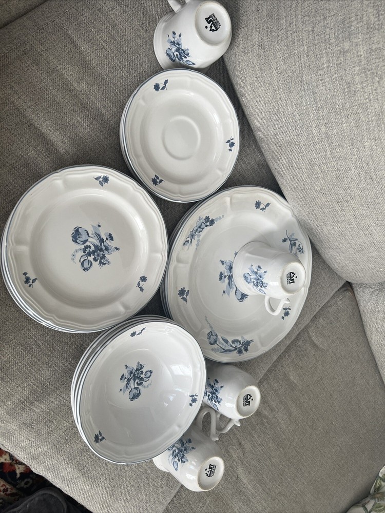 JARDIN BLEU Brick Oven Stoneware 20 Pieces & Microwave Safe