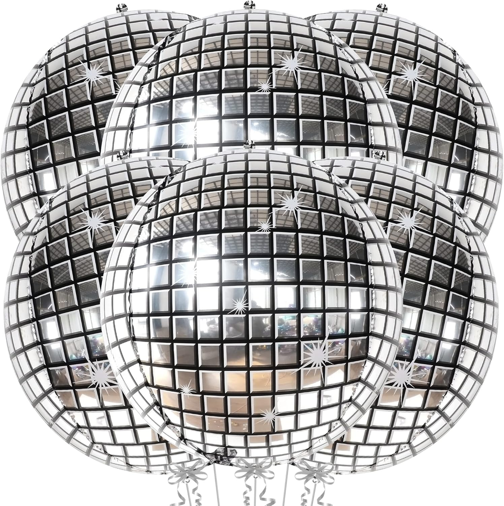 , Big Silver Disco Ball Balloons - 22 Inch, Pack of 6 | Disco Party Decorations,