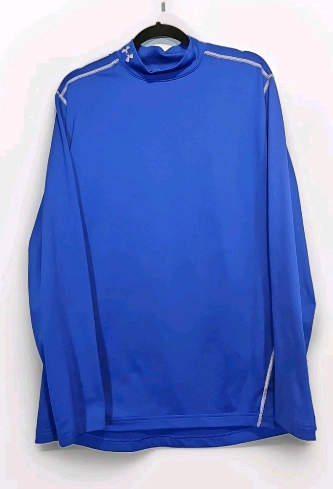 Men's Under Armour Cold Gear Long Sleeve Mock Neck Compression Shirt Blue XL