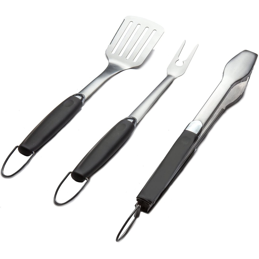 New Best 3 Piece Stainless Steel BBQ Grill Tool Set w/Tongs, Spatula & Fork -