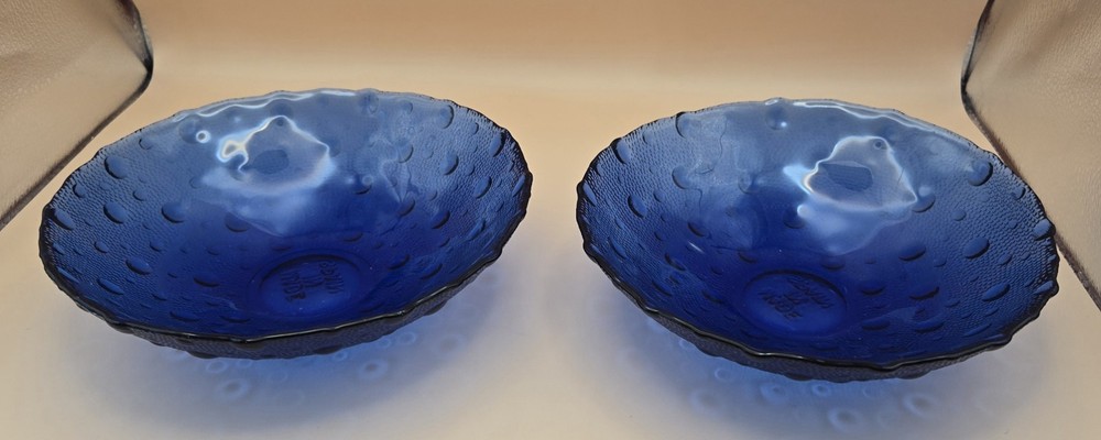 2 Cobalt Blue Textured Salad Bowls