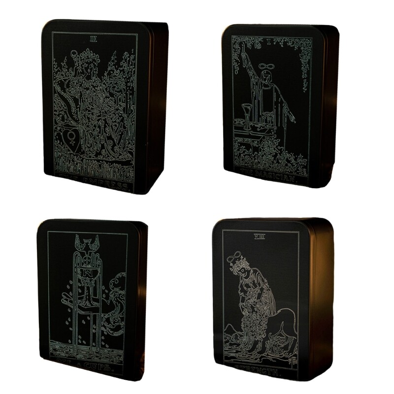 White Line Tarot Card Storage Box Small Trinkets Box Iron Card Storage Case