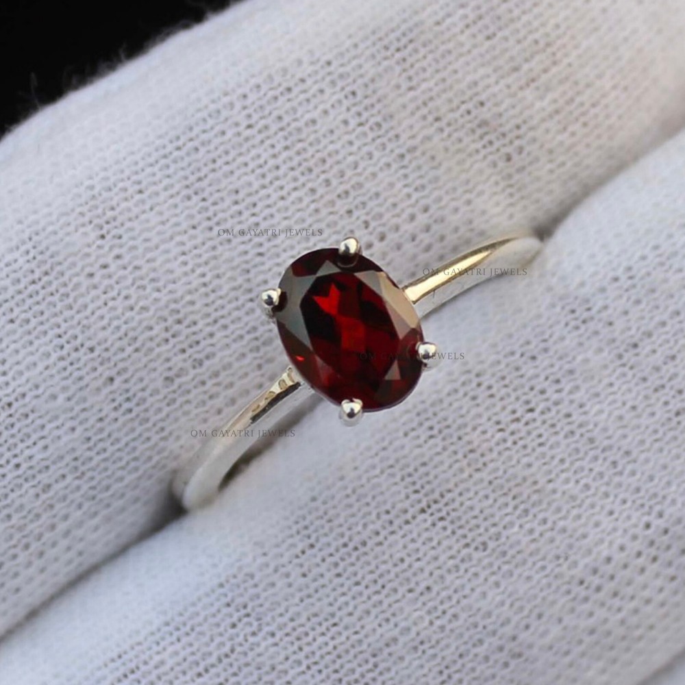 Oval Cut Red Garnet Ring 925 Sterling Silver Handmade Minimalist Ring for Her