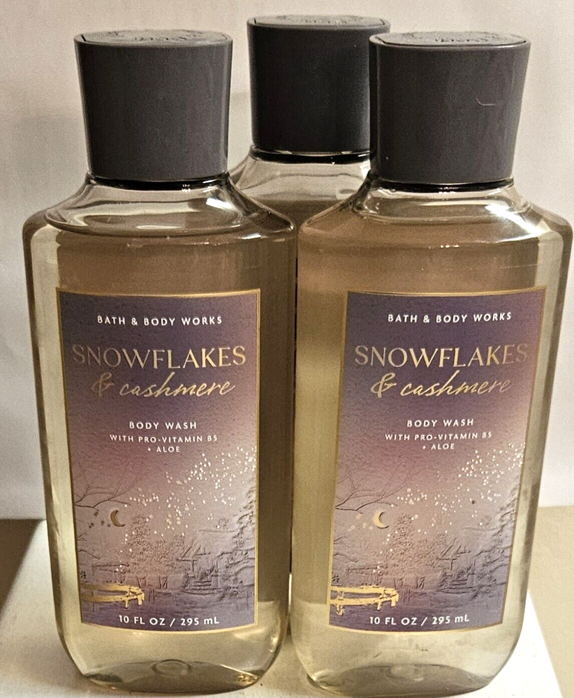 3 Bath & Body Works SNOWFLAKES & CASHMERE Scented Shower Gel Body Wash  10 oz
