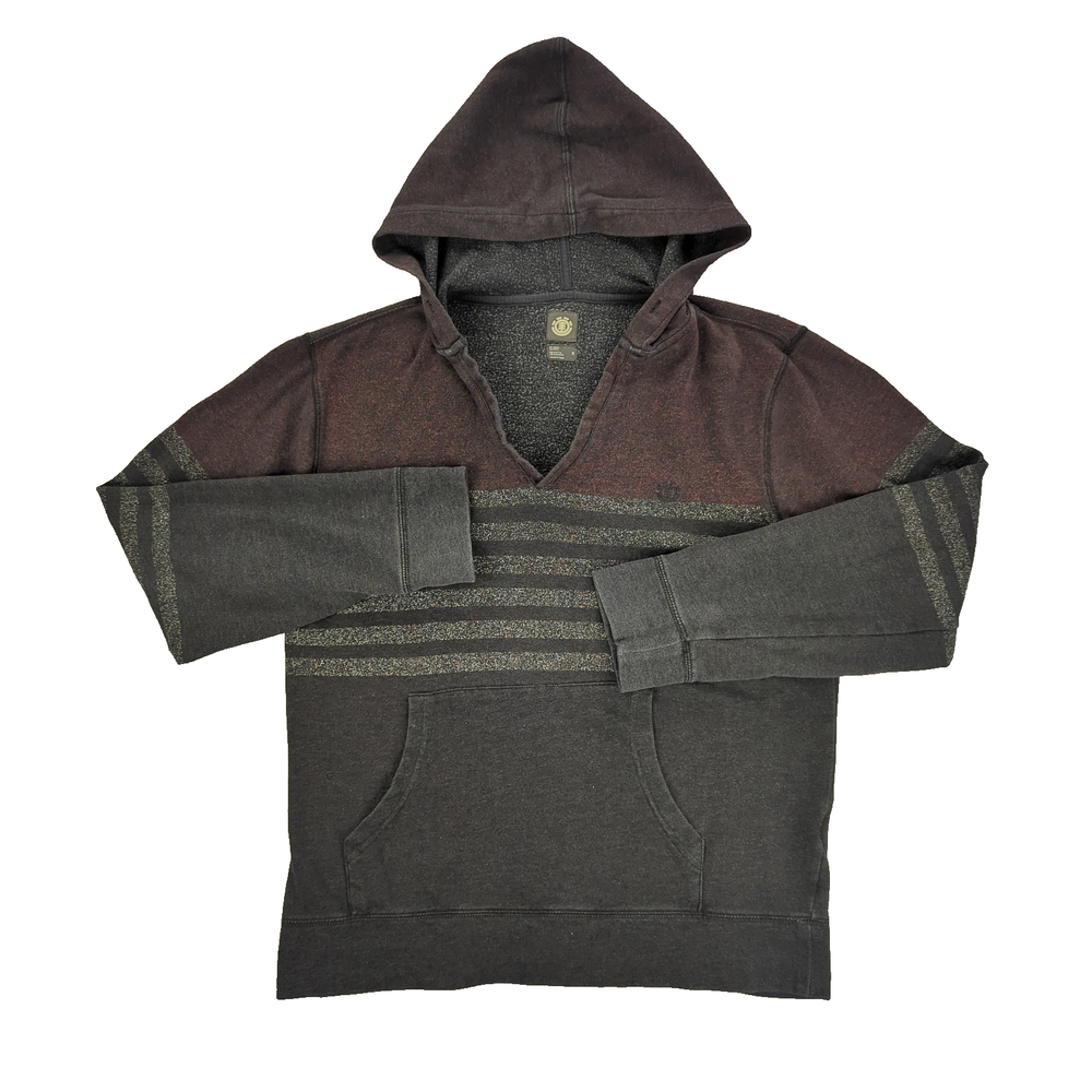 Element Hoodie Pullover Mens Medium Black Gray Maroon Striped Kangaroo Pocket