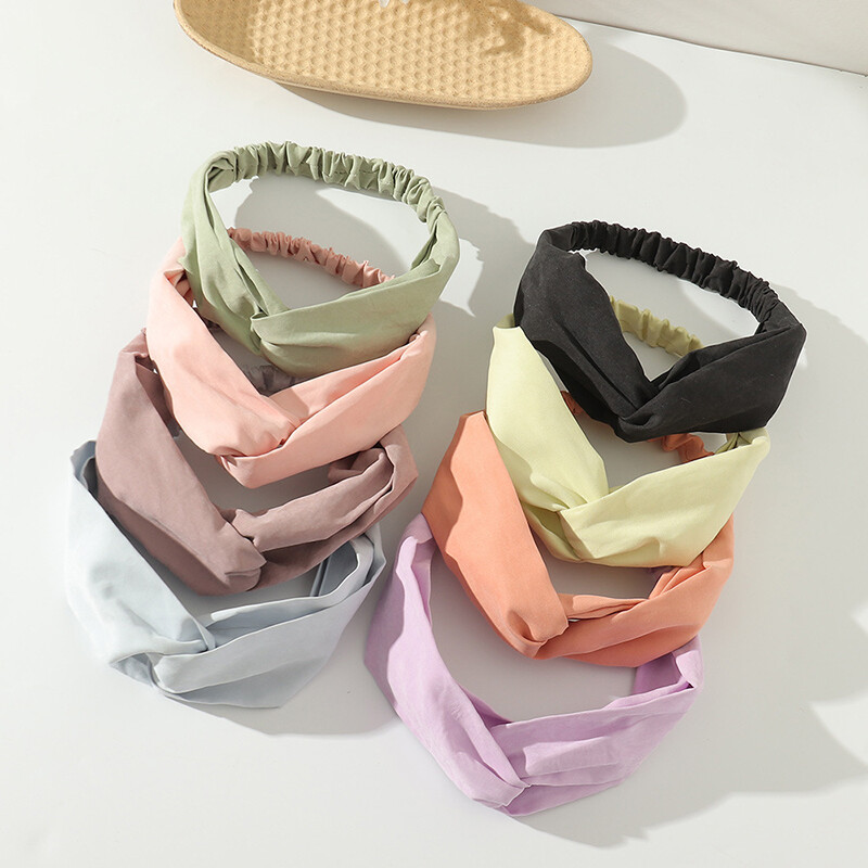 Retro Solid Color Cross Elastic Headband Bandana for Women