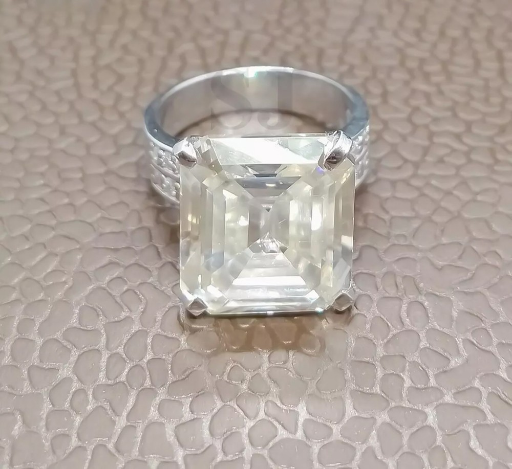 12.65 Ct Certified Emerald Cut Treated Diamond Solitaire Ring in 925 Silver