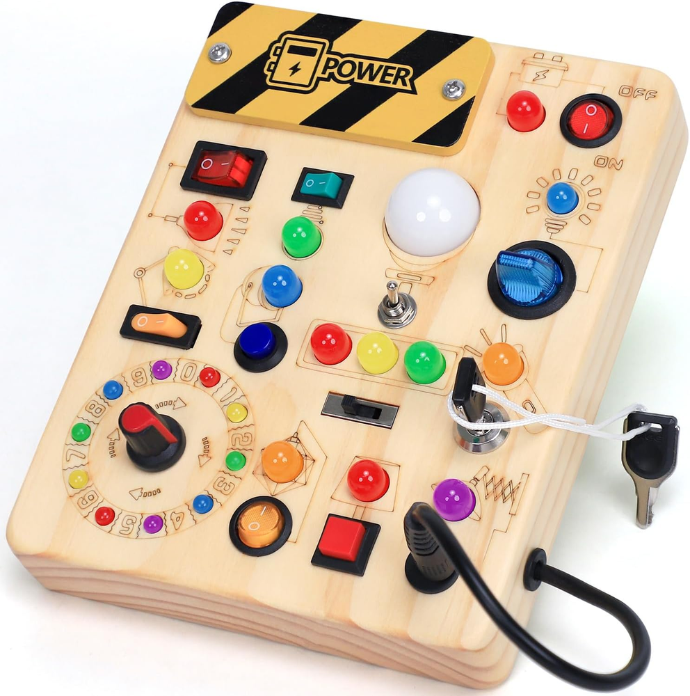 Best Busy Board with LED Light Switches Montessori Toys for 1 2 3 Years Old | Eb