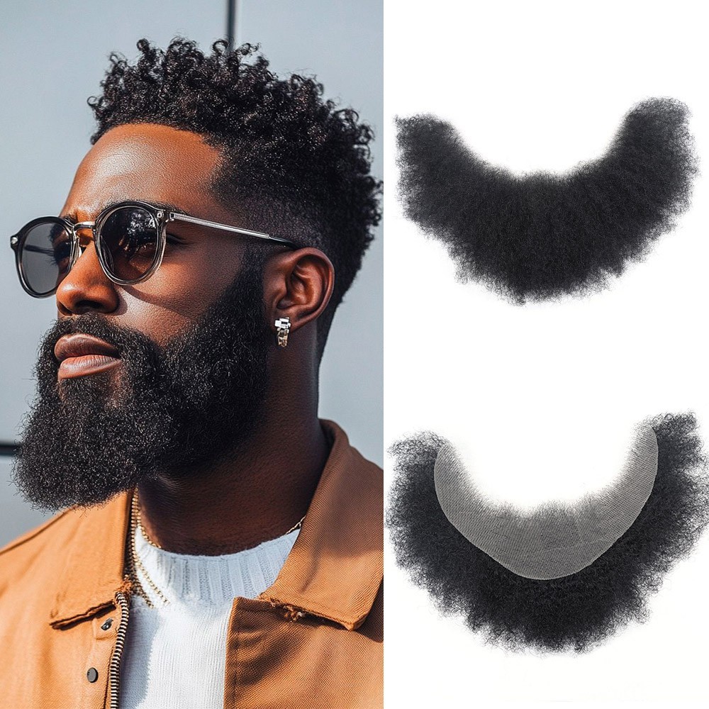 Afro Curly Men's Fake Beard Human Hair Face Beard Reusable Makeup Mustache
