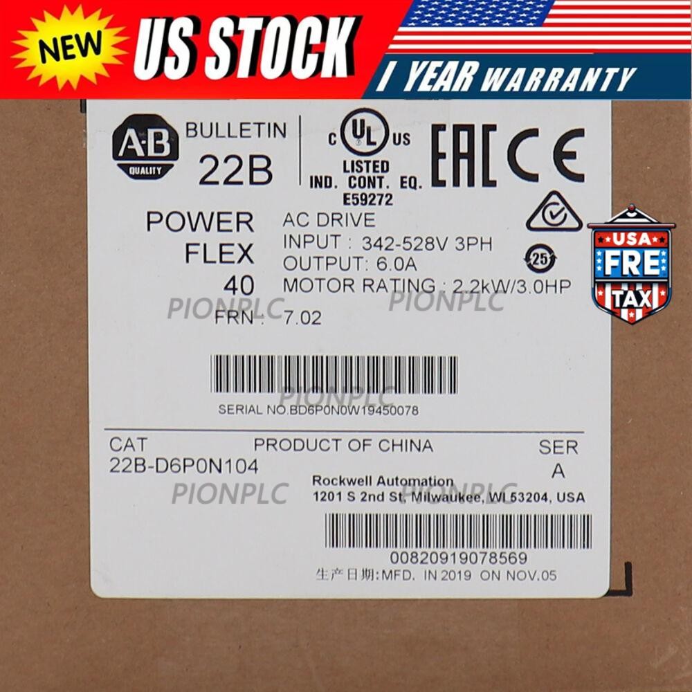 Allen-Bradley 22B-D6P0N104 PowerFlex 40- 2.2 kW 3 HP AC Drive 22BD6P0N104