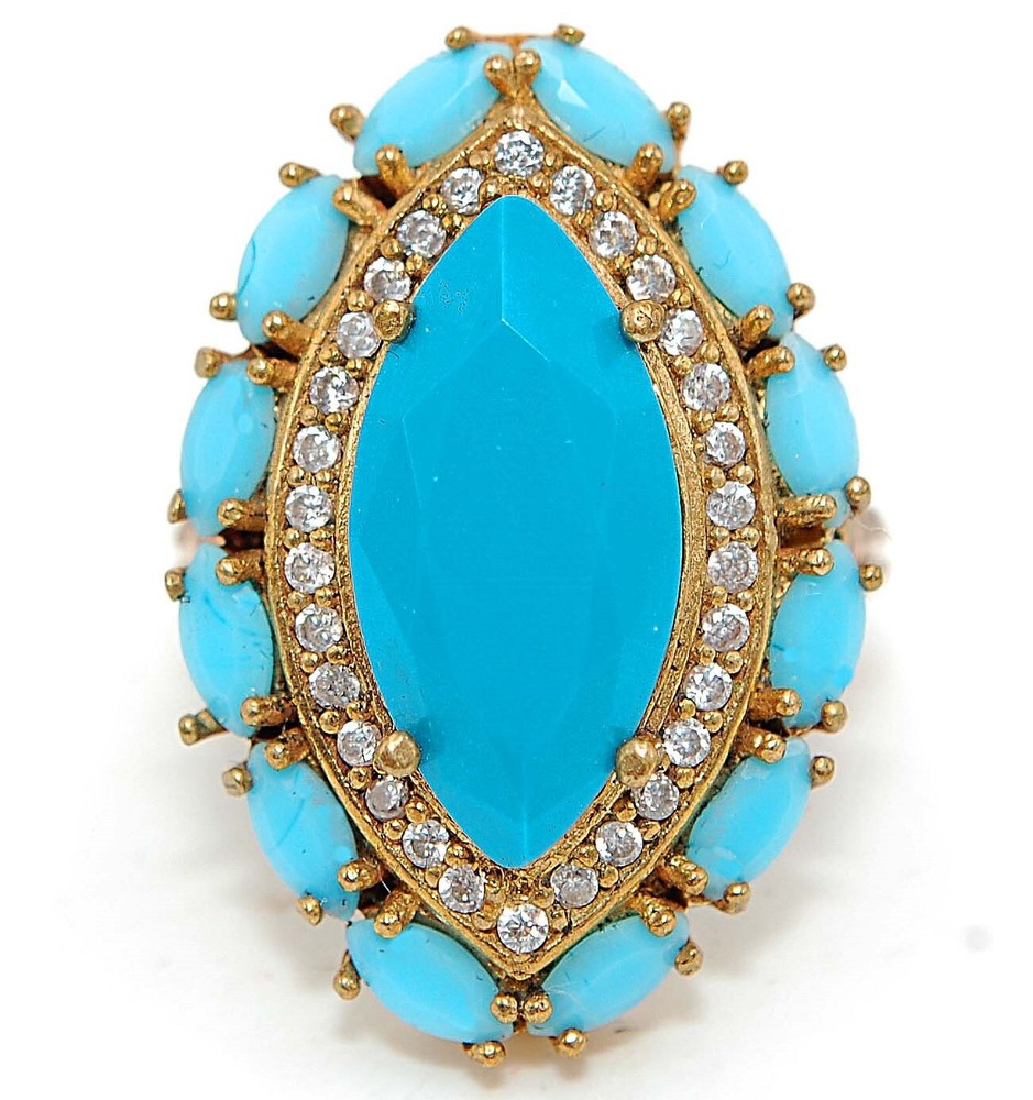 3CT Turquoise & Topaz Ottoman Empire Sterling Silver Ring Sz 8  