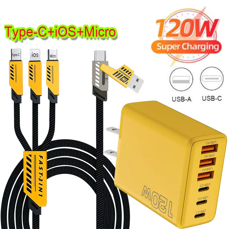 120W Fast Type C Wall Charger , 5-In-1 65W Super Fast Cable For Cell Phone iPad