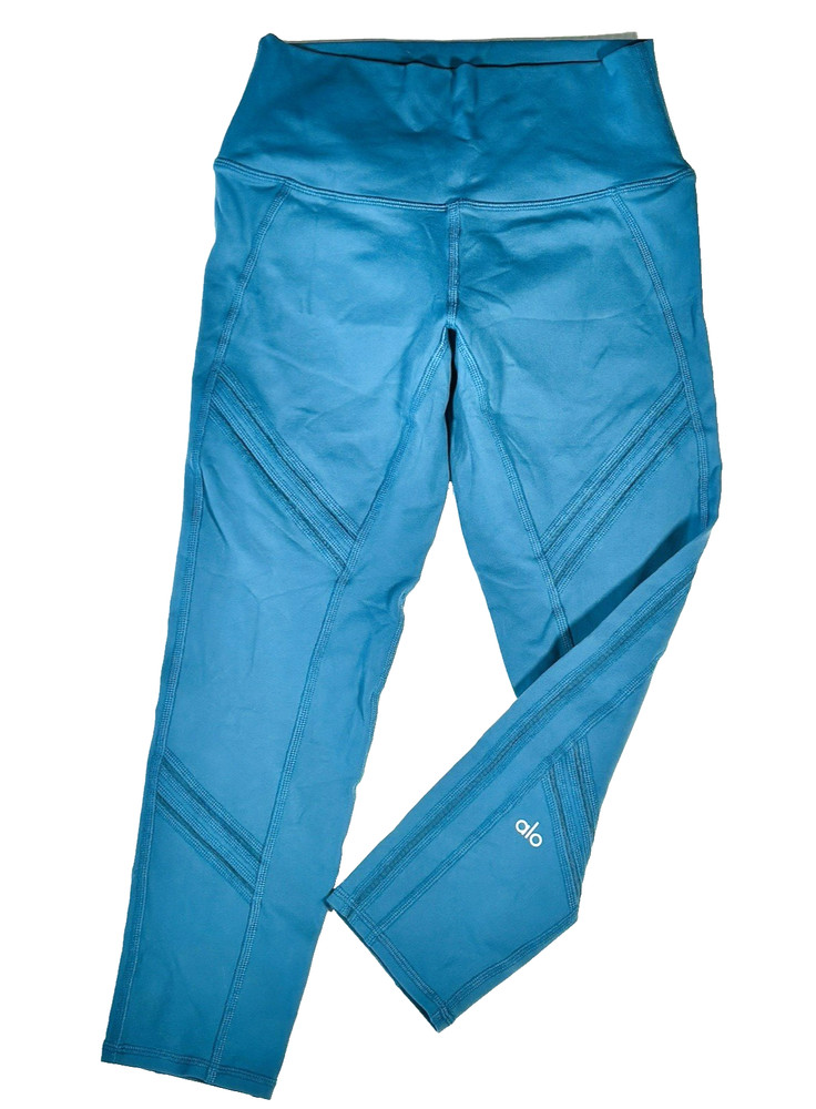 Alo Yoga High Waist Cropped Leggings Teal Size S Women’s Workout Pants EUC
