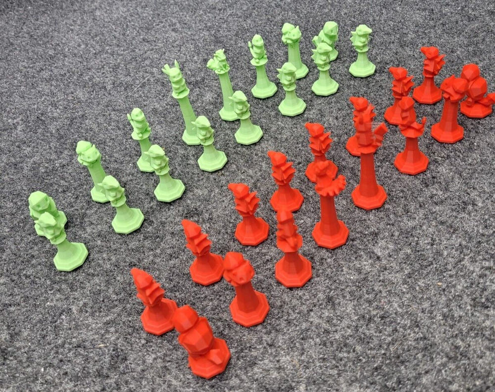 Pokémon Chess Set 3D Printed Green and Red Complete Pikachu Bulbasaur Vulpix