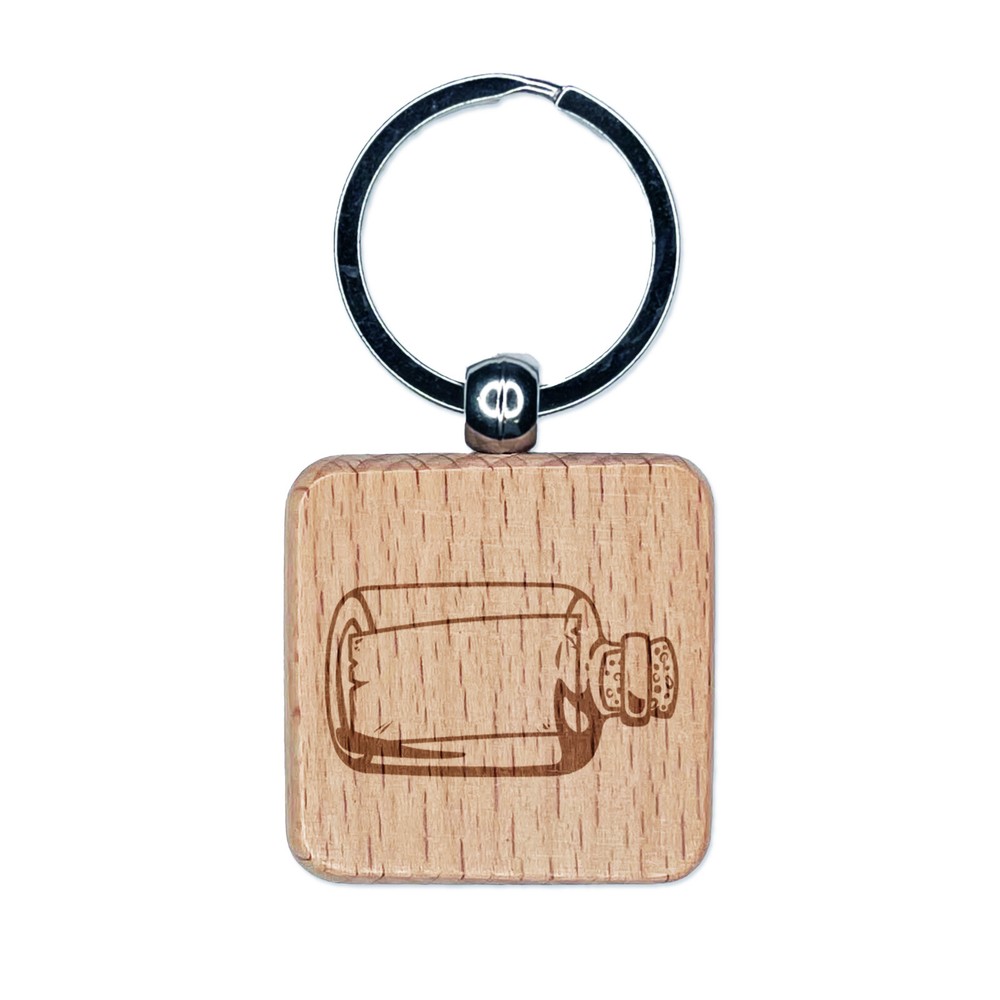 Engraved Wood Message in a Bottle Keychain Tag Charm  