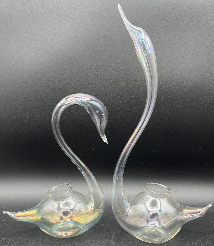 Vintage Clear Glass Swan Plant Propagation Air Vases 10 Inch Tall