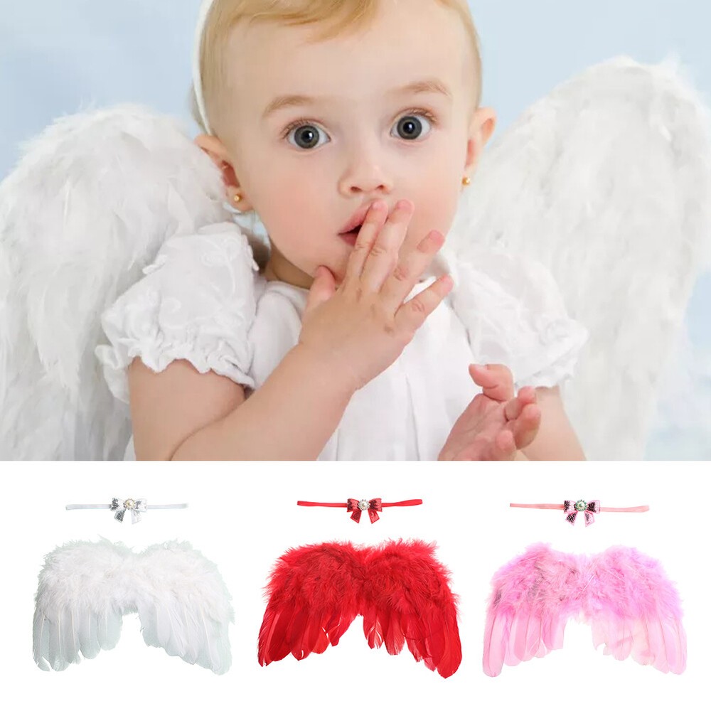 Solid Boy Girl Costume With Headband Newborn Angel Wing Baby Photography Prop