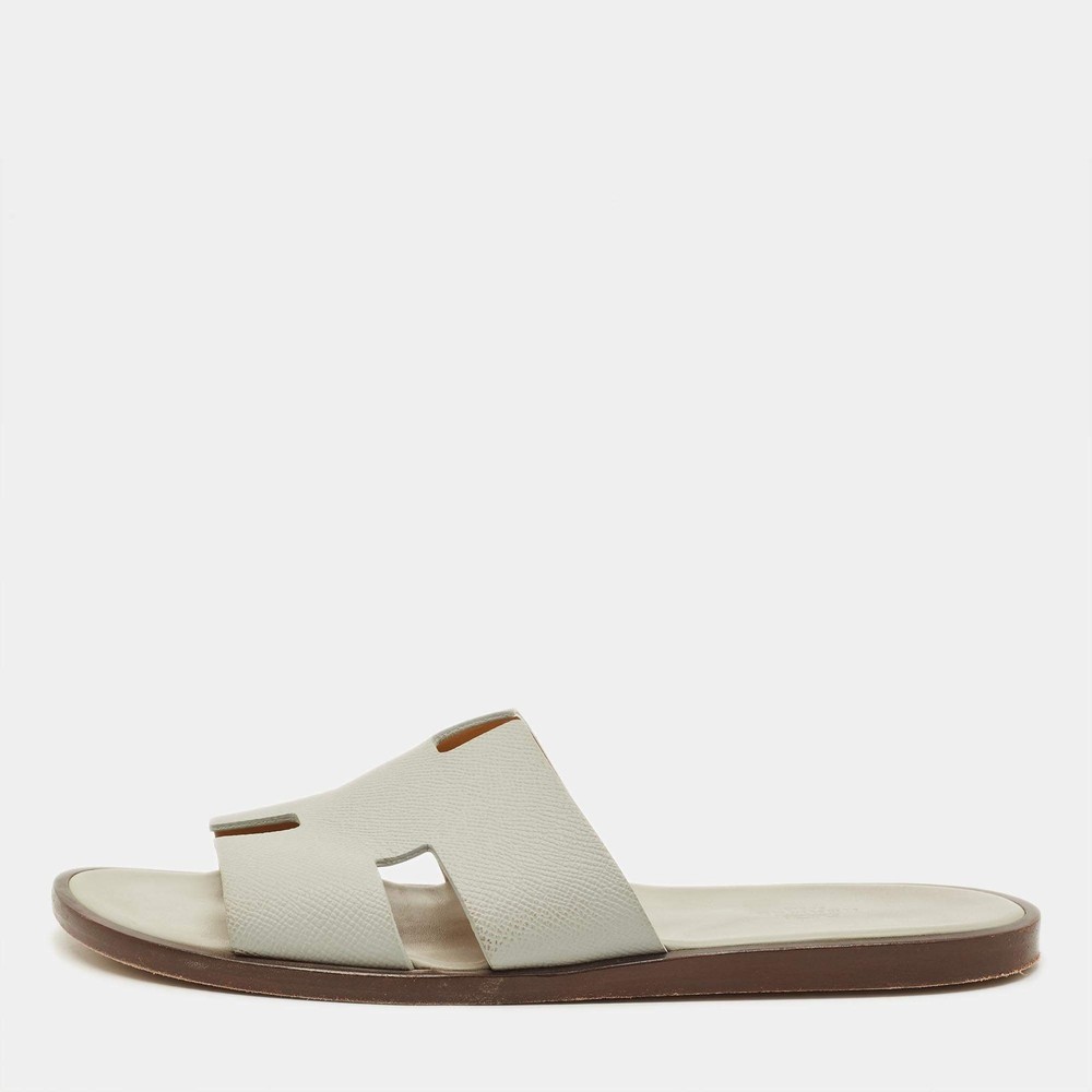 Hermes Izmir Size 42 Grey Leather Flat Slides