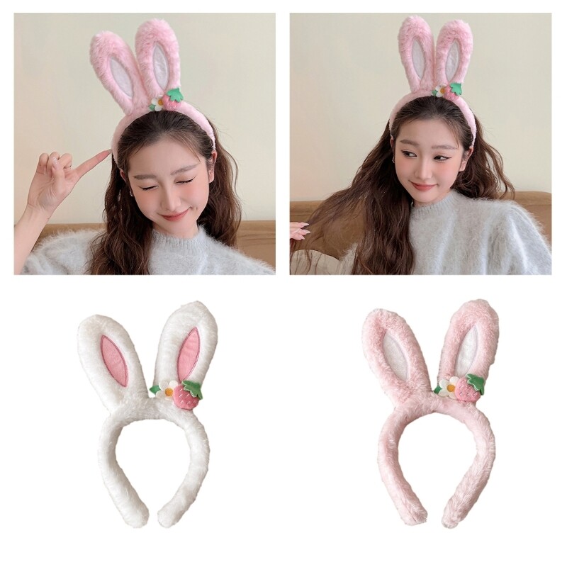 Strawberry Rabbit Ear Headband Happy Easter Women Girl Princess Hair Accessories