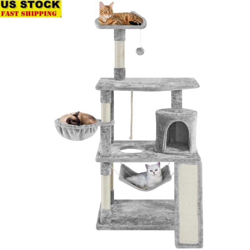 Cat Tree Tower W/ Hammock Scratching Post Multi-Level Activity Center Cats New