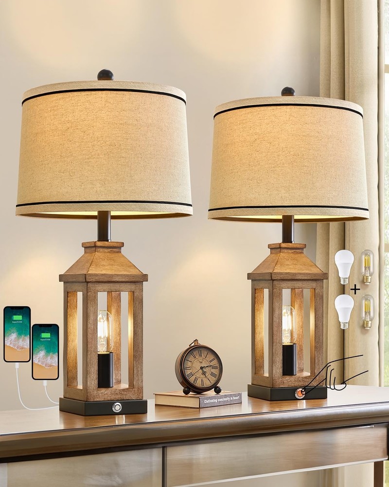 23.75 Inch Farmhouse Table Lamp with Dual USB Ports and 3-Way Dimmable Touch Control