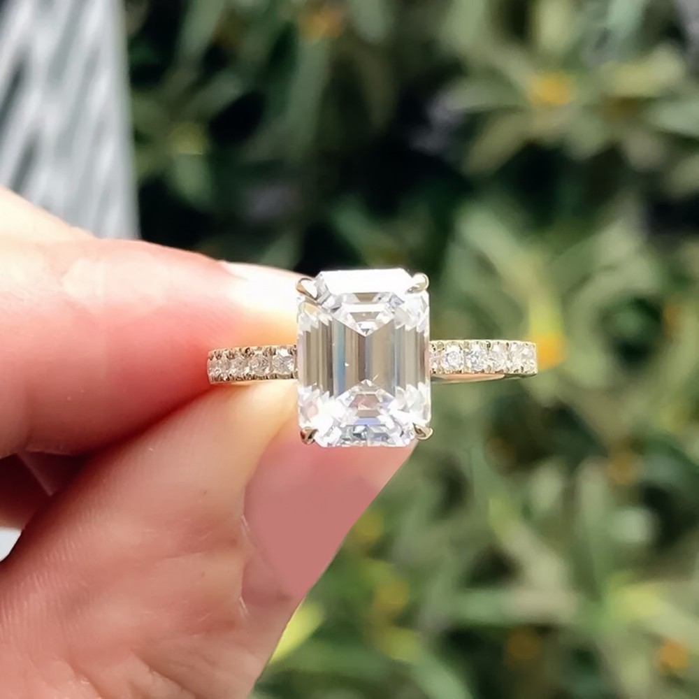 5.20 Ct Emerald Cut Certified Off White Diamond 925 Silver Ring For Easter