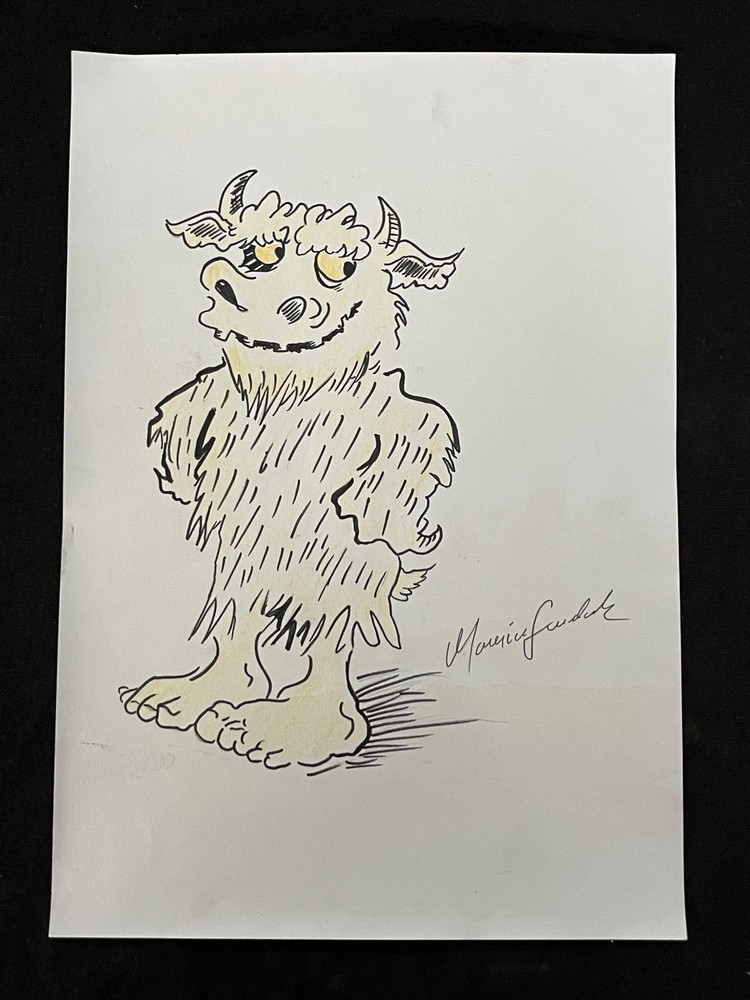 MAURICE SENDAK drawing and painting on old paper signed stamped vintage