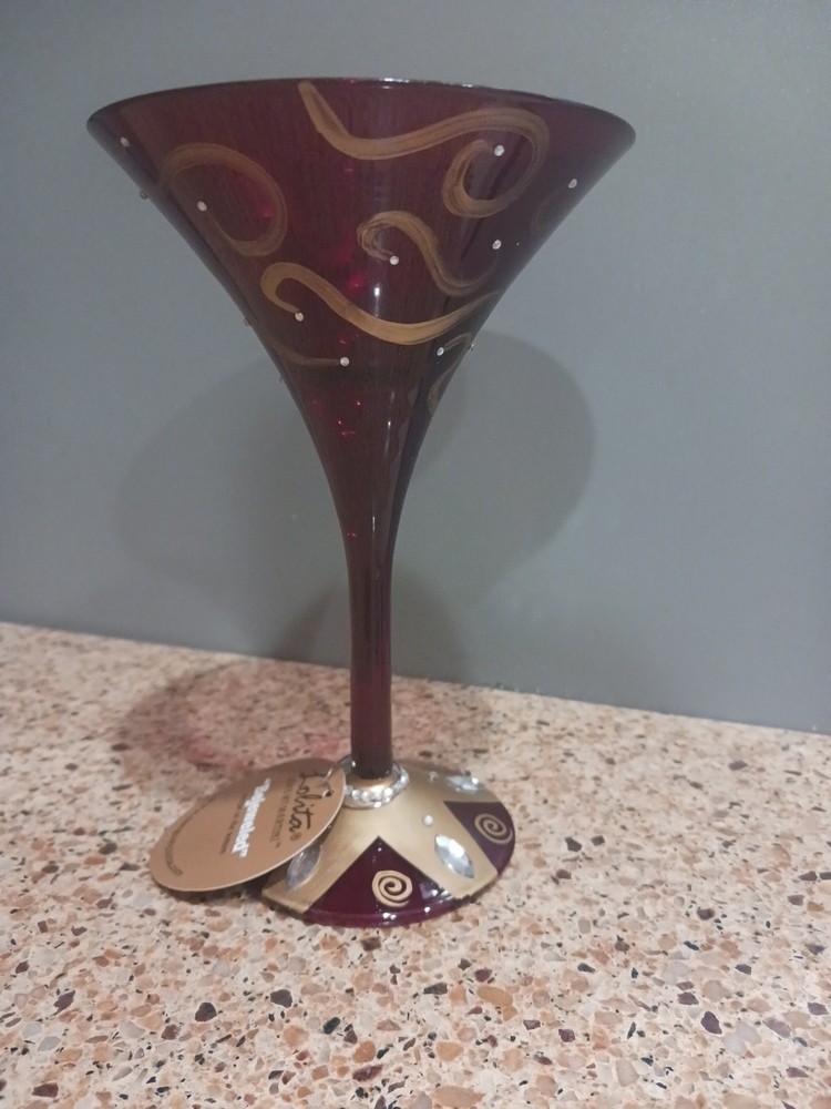 Hand-painted Lolita Martini Glass with Bejeweled Holiday Design  
