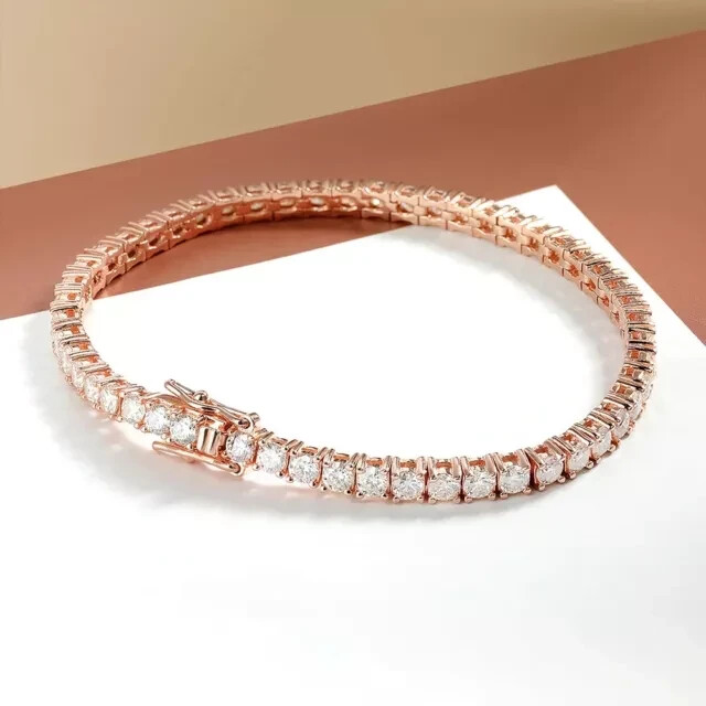 9ct Rose Gold Plated 4mm Lab Diamond Tennis Bracelet 7.5 Inch  