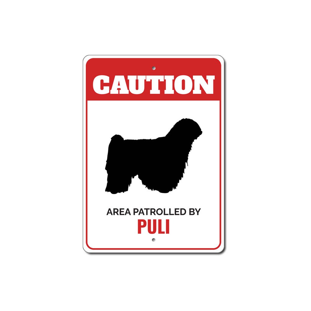 Patrolled By Puli Caution Metal Sign Dog Kennel Breed Canine K9 Paw Pet Animal
