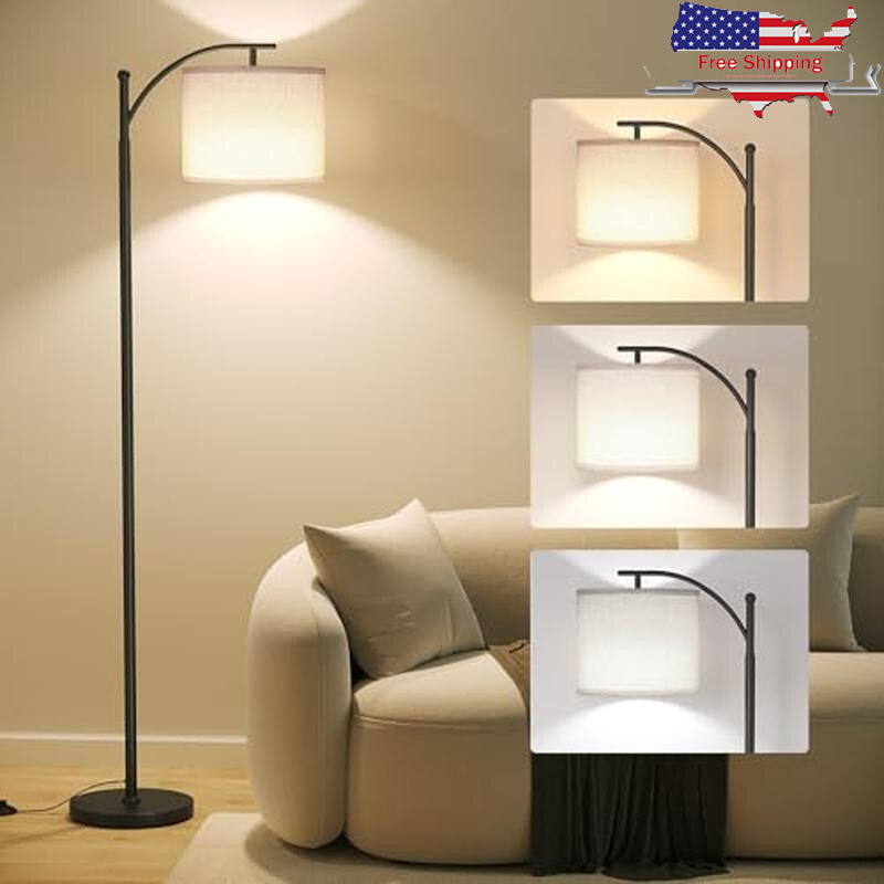 Black Arc Floor Lamp with 9W 3-Tone Adjustable Bulb and Metal Stand
