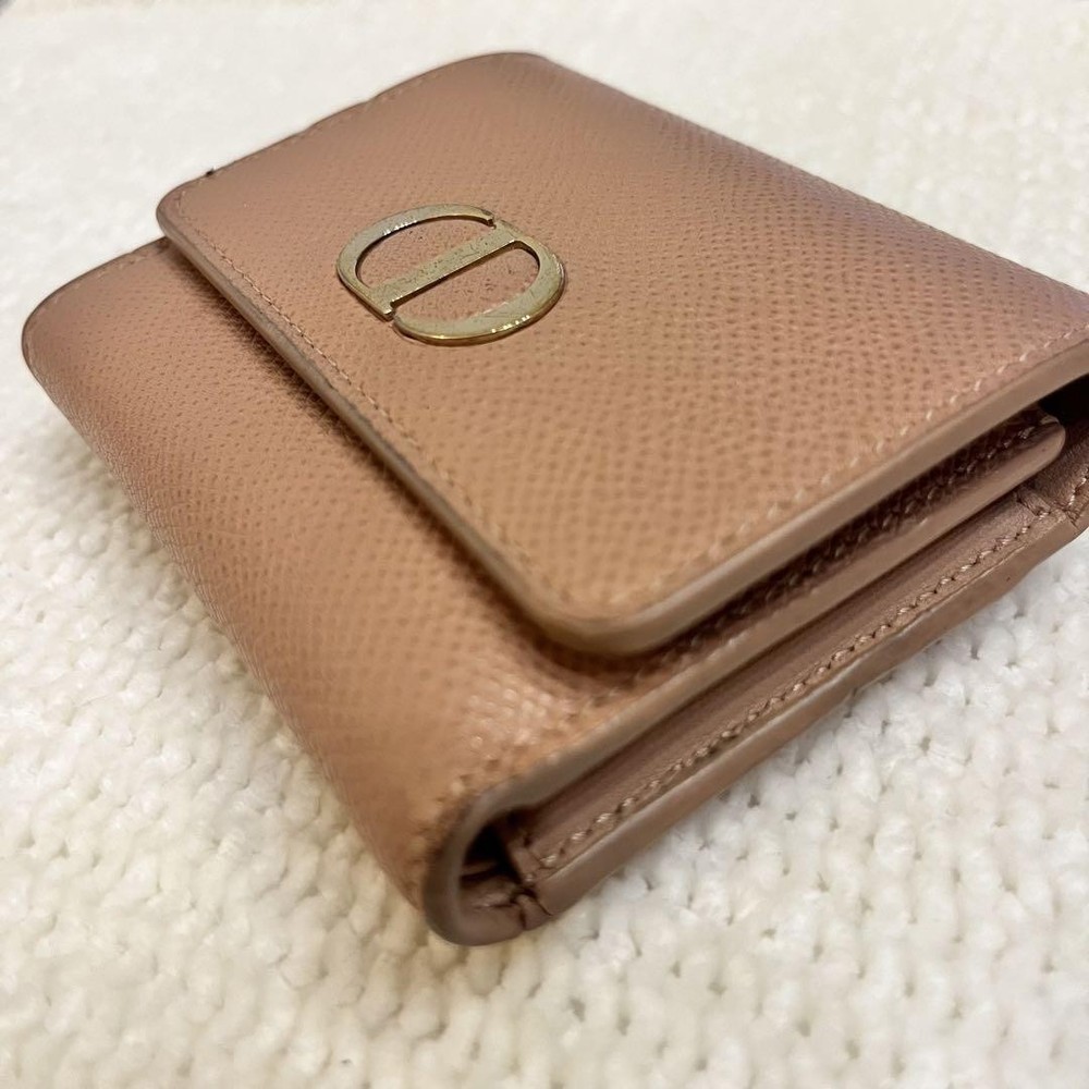 Dior Pink Beige Leather Bifold Wallet