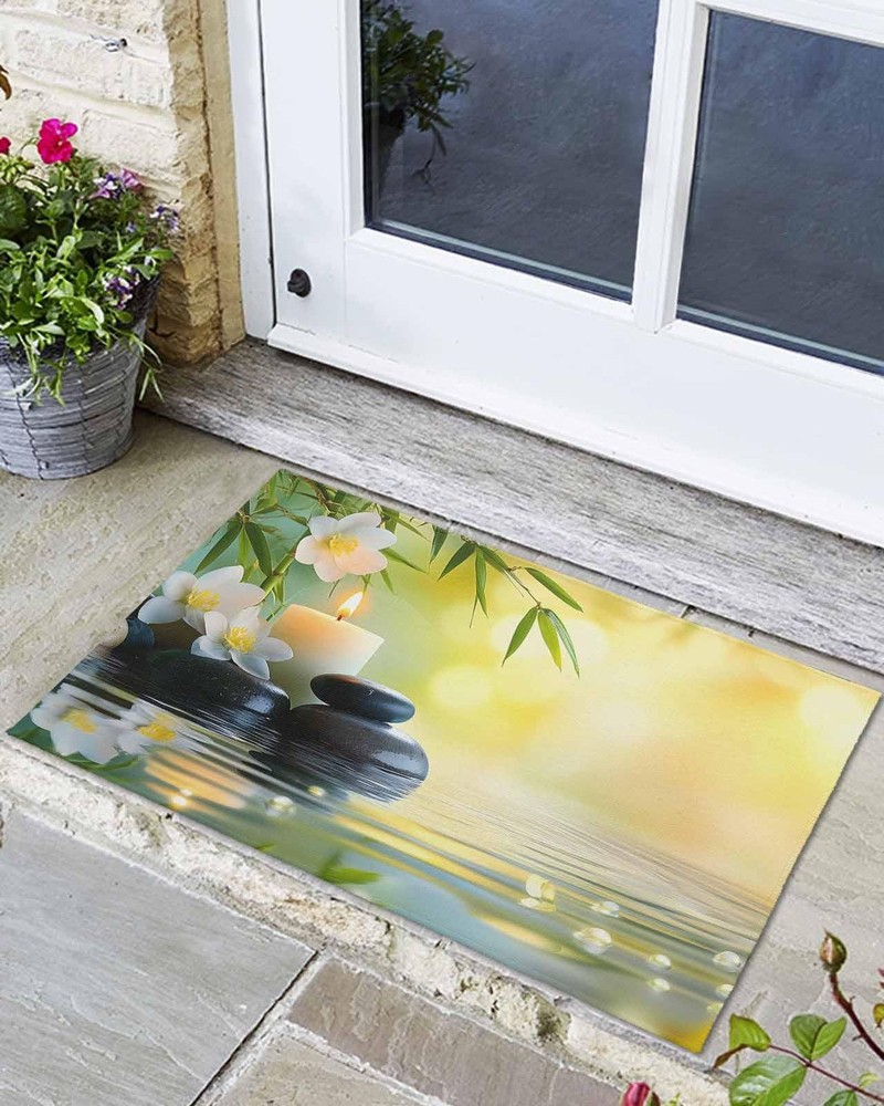 Zen Plumeria Flower Stone Non-Slip Indoor Outdoor Front Door Mat
