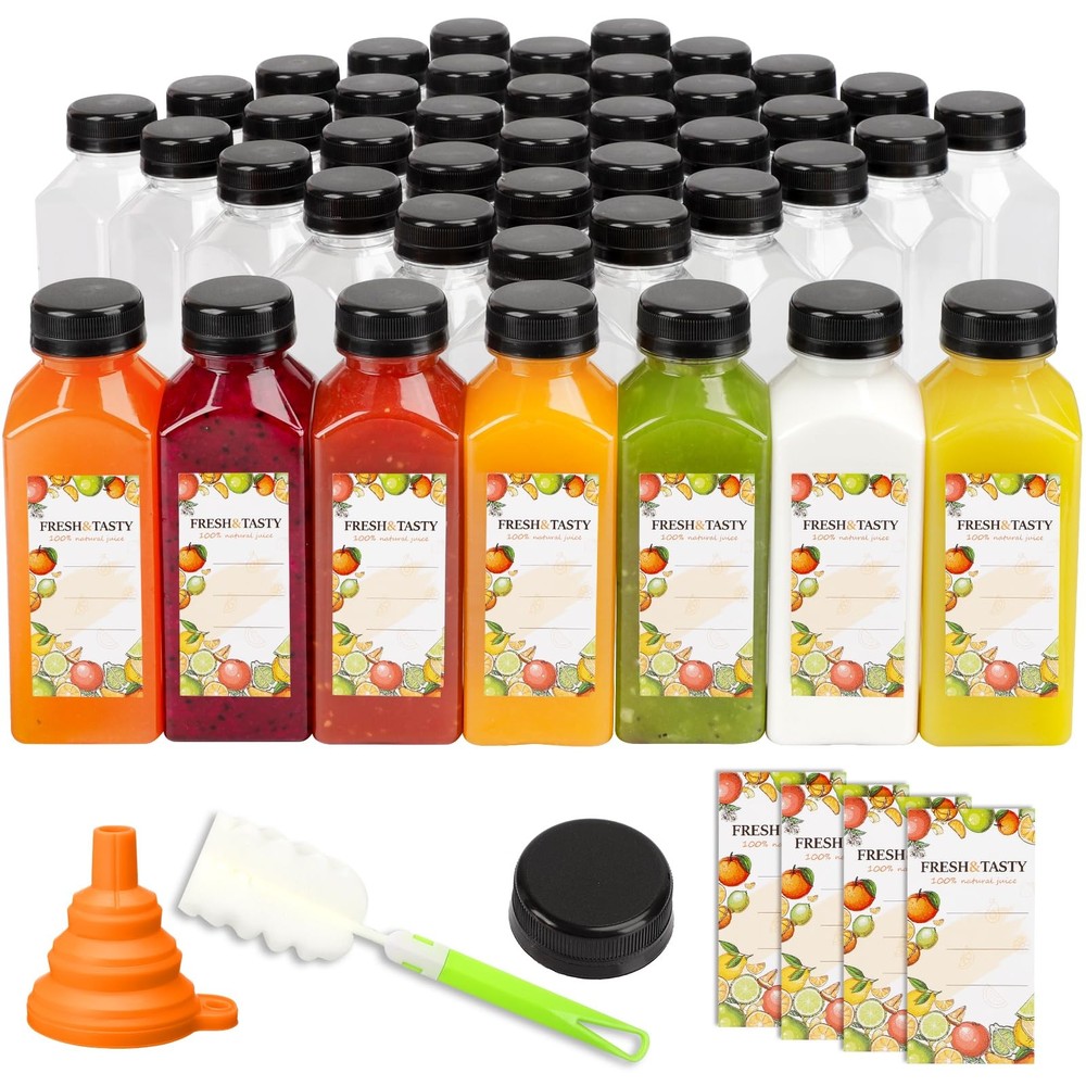 45pcs Juice Bottles, 12oz Reusable Juice Bottles with Caps and Labels, Funnel...