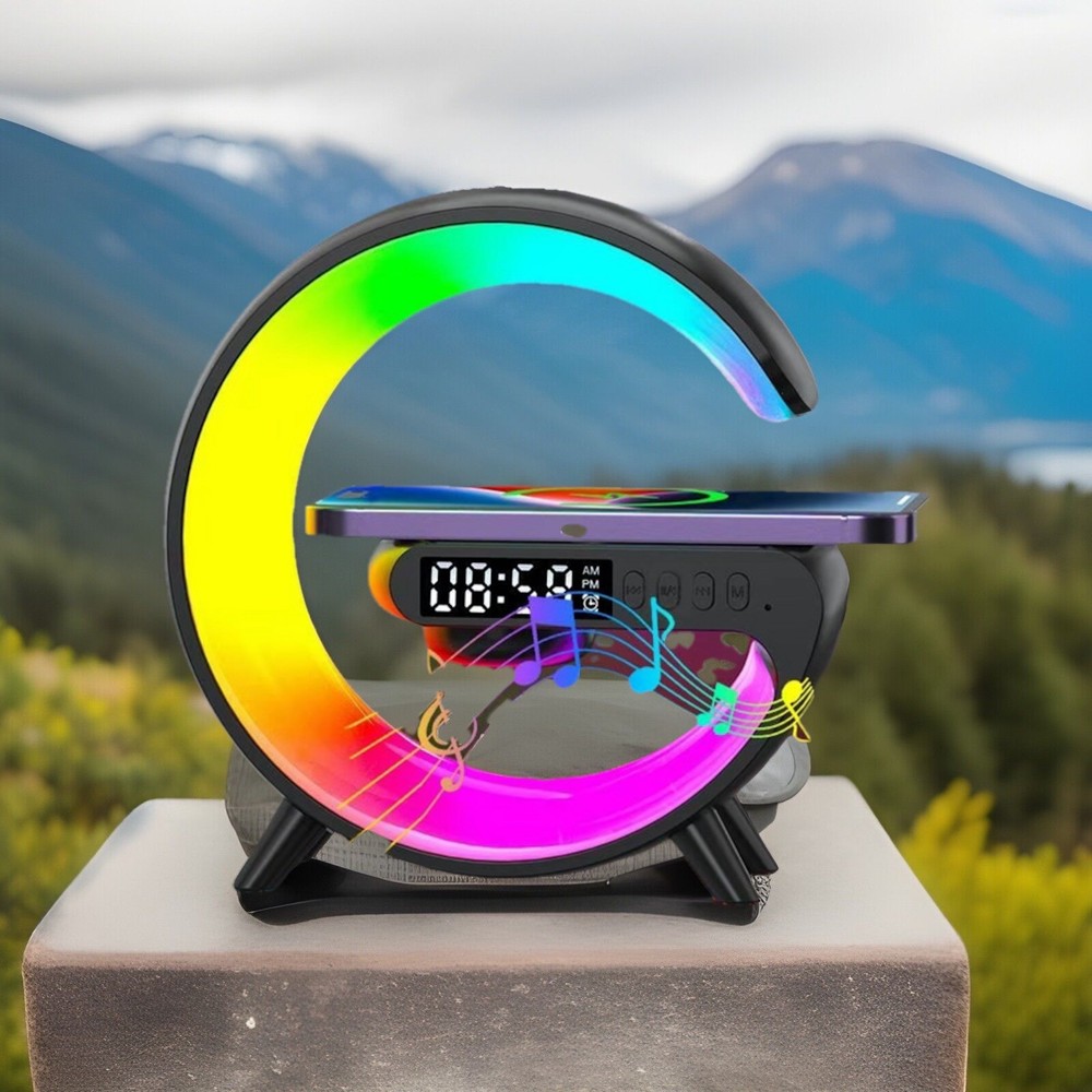 15W Fast Wireless Charging Pad Stand with Speaker, TF Card Slot, RGB Night Light