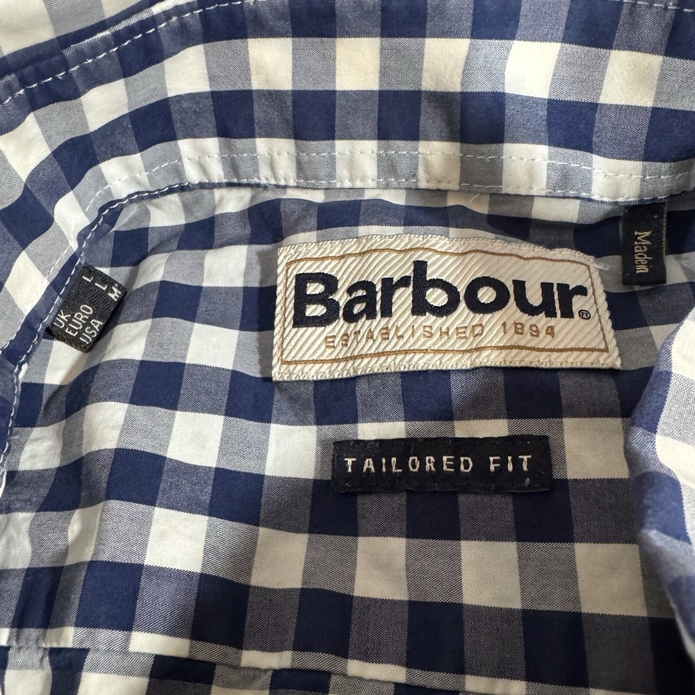 Barbour Shirt Size L Mens Blue White Check Button Down