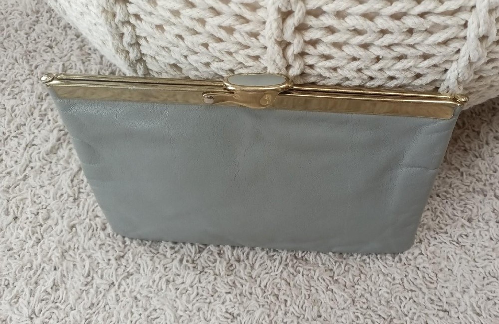 Vintage Etra Gray Genuine Leather Envelope Clutch Purse Hidden Chain GUC 1980s