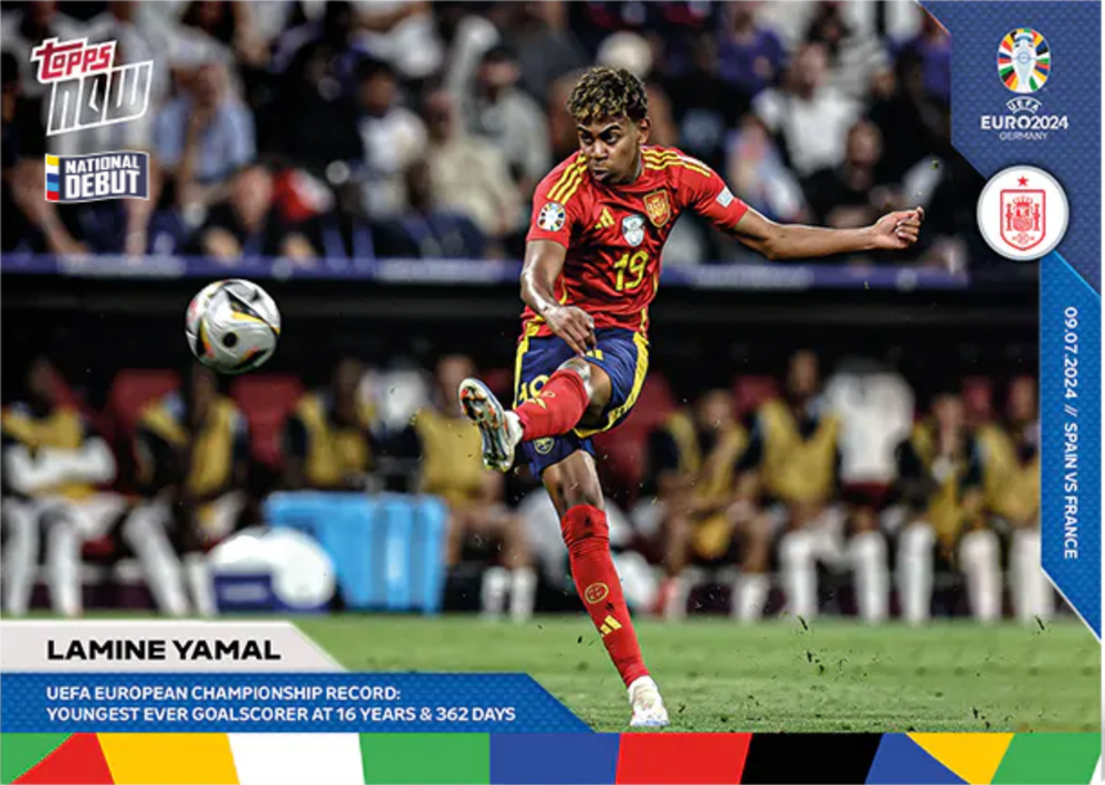 PRESALE LAMINE YAMAL EURO 2024 Topps Now Record Youngest goalscorer Rookie RC 54-image