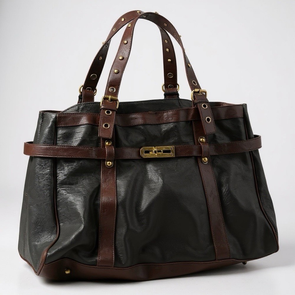 Bueno Overnight Brown Leather Travel Tote Bag with Shoulder Strap Zip Closure