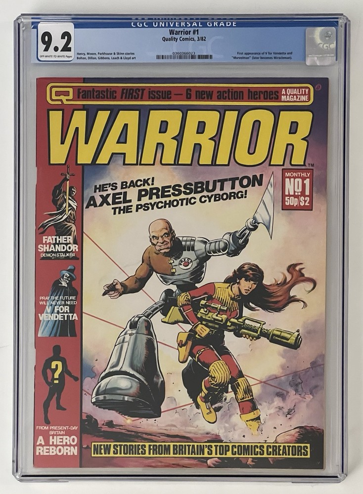 Warrior #1 UK (1982) CGC 9.2 OWW - 1st app. V for Vendetta and Marvelman