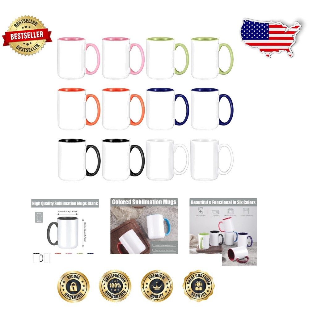 High-Quality 15 oz Ceramic Coffee Mugs Set of 12 - Ideal for DIY Projects